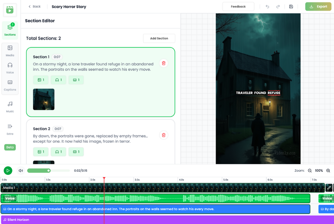 Videnly faceless AI workflow for story-to-video